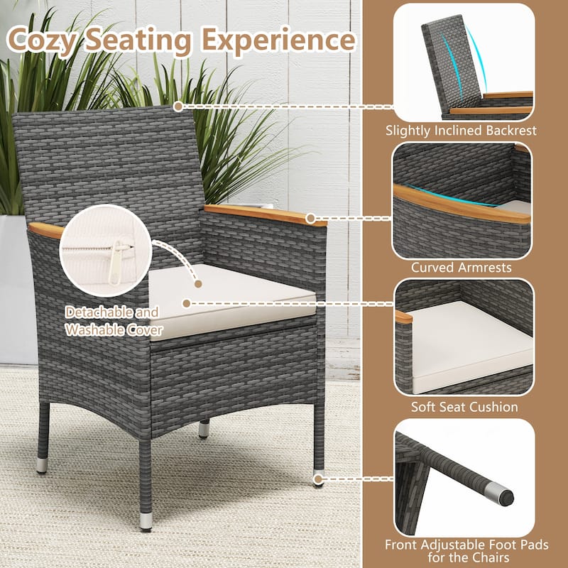 Costway 9 PCS Outdoor Wicker Dining Set with Acacia Wood Table and 8 - See Details