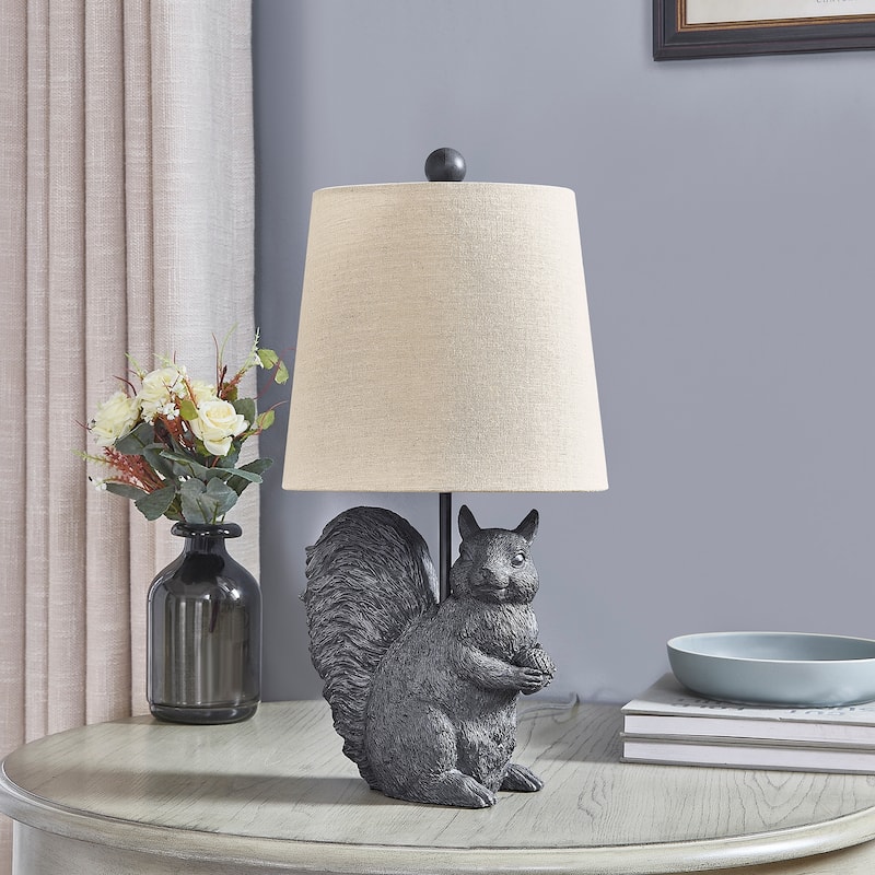 19"H Black Resin Squirrel Table Lamp With Shade - 10" x 10" x 19"
