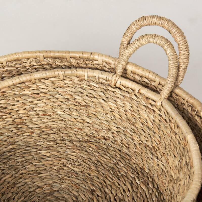 Ayanna Set of 2 Deep Nesting Seagrass Baskets w/ Handles - 18.5L x 18.5W x 5.9H