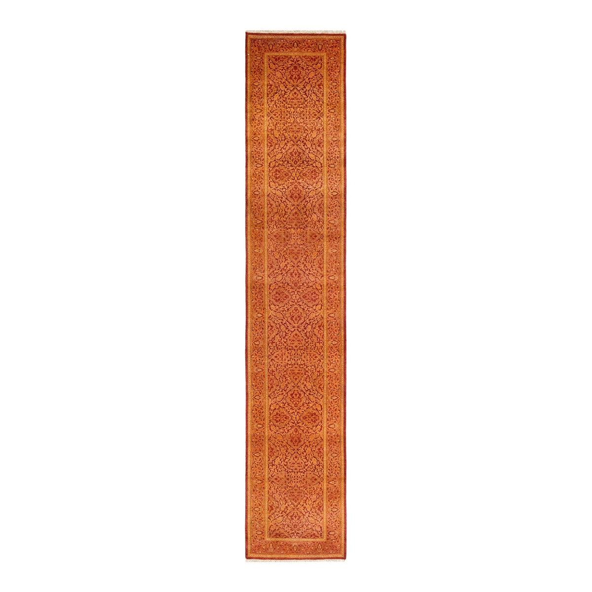 Overton Hand Knotted Wool Traditional Oriental Orange Runner