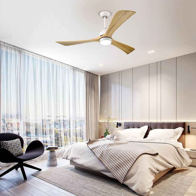 52 inch Smart Ceiling Fan Light with Remote Control with 3 Wood Blades,Flush Mount,Dimmable LED