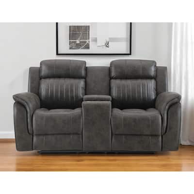HomeRoots 74" Gray Faux Leather Manual Reclining Loveseat With Storage - 74.4' X '41.3' X '37.8