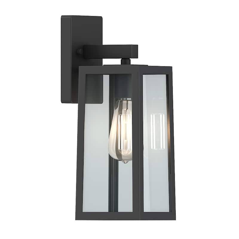 13.5" Outdoor Wall Light with Rising Sun Black Finished and Trapezoid Shade - 1 Pack - Black