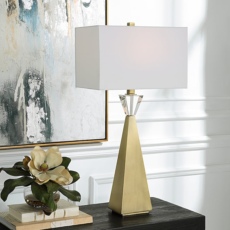 Uttermost Arete Modern Brass Table Lamp - 32"H,   Shade 10"H x 16"W x 10"D (in)