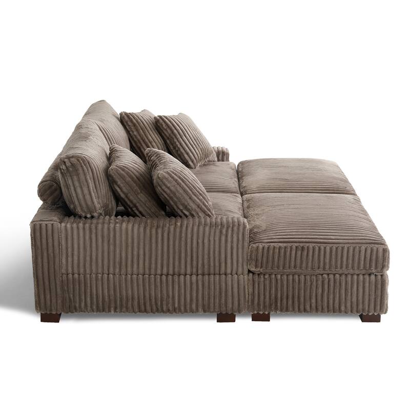 Modular Armchair and Ottoman Set with Adjustable Headrest, Flannel Upholstery