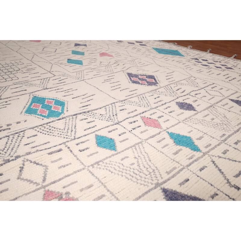 All-Over Geometric Moroccan Oriental Area Rug Handmade Wool Carpet - 8'9"x 13'1"