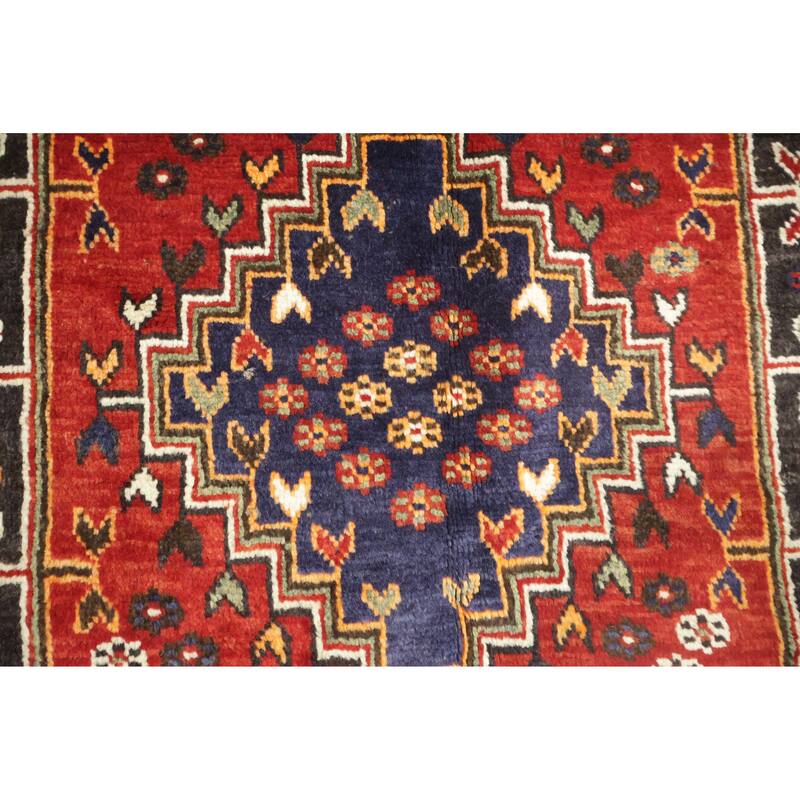 Hand Knotted Oriental 100% Wool Carpet Traditional Tribal Red Shiraz Area Rug - 6' 8'' X 3' 8''