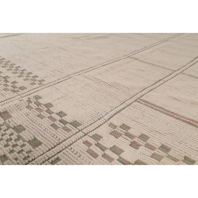 Modern Moroccan Large Area Rug Handmade Beige Wool Carpet - 9'11"x 15'9"