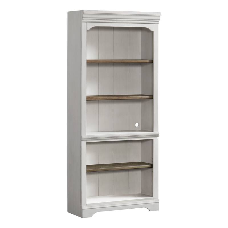 Drake Home Office 76" Wide Bunching Bookcase with 3 Shelves, Rustic White & French Oak