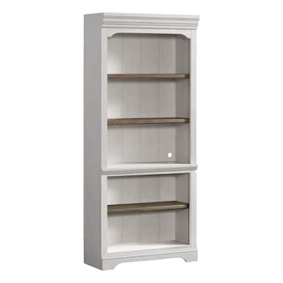 Drake Home Office 76" Wide Bunching Bookcase with 3 Shelves, Rustic White & French Oak