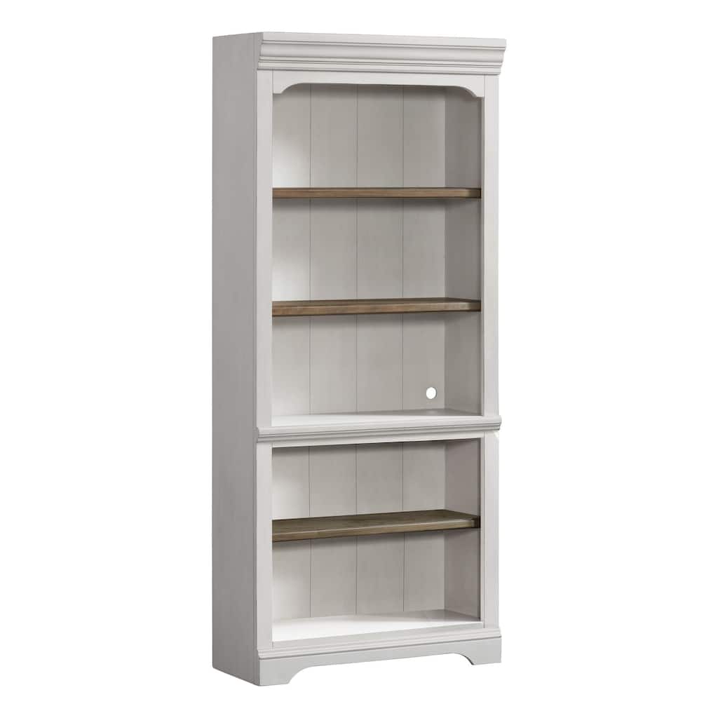 Drake Home Office 76" Wide Bunching Bookcase with 3 Shelves, Rustic White & French Oak