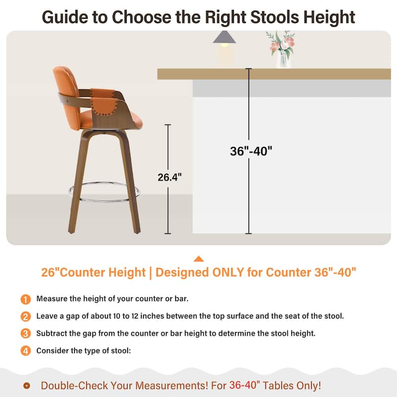26-Inch Upholstered Swivel Counter Height Bar Stool with Armrests - 36.6"H x19.5"W x 21.3"D