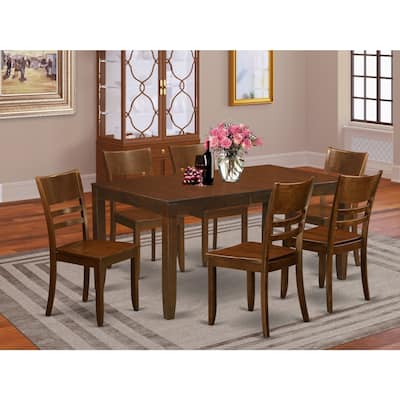Rectangular Dining Set - 7 Piece Table & Chair Set - Espresso Finish - Extendable Leaf Table - Wood Dining Chairs