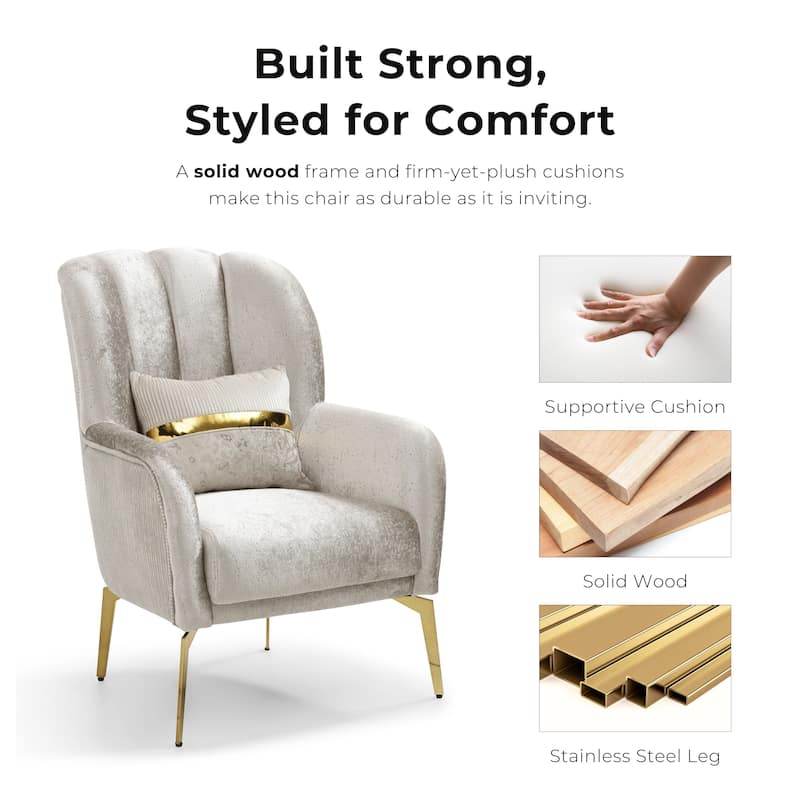 Furniture of America Sawer Glam Beige Upholstered High Back Arm Chair with Stainless Steel Frame