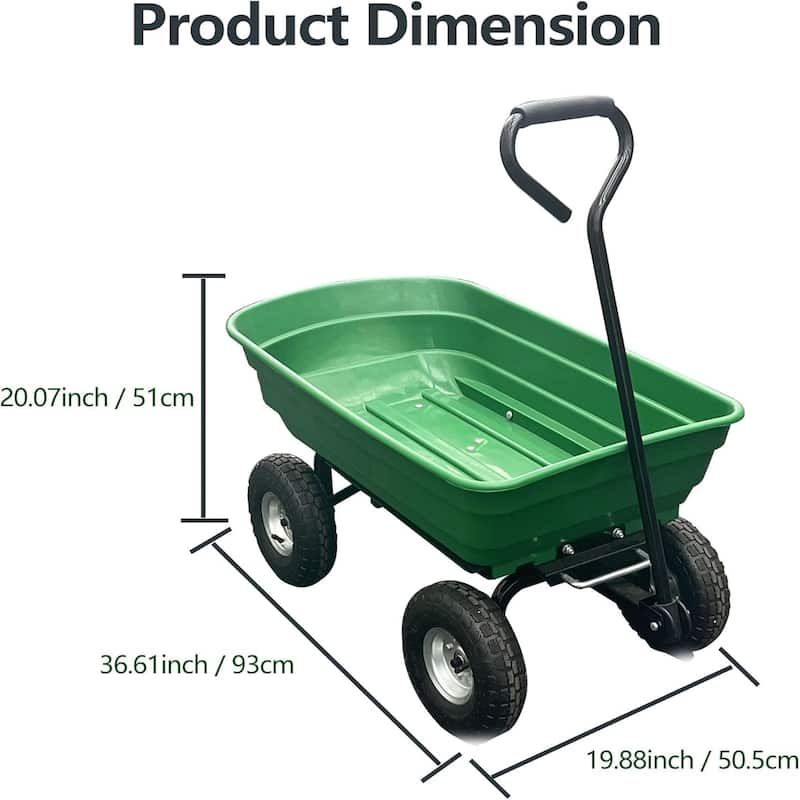 Heavy-Duty 4-Wheel Garden Cart with Pneumatic Tires 600 lb Capacity Utility Wagon Green
