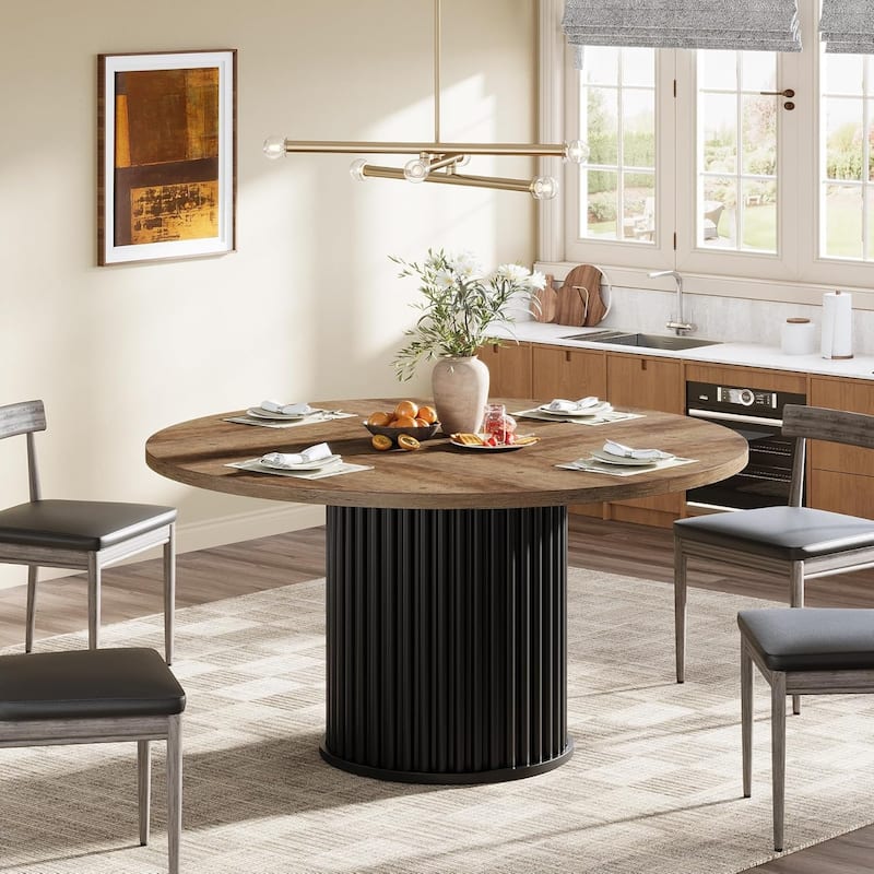 47'' Round Dining Table Kitchen Table with Sturdy Fluted Metal Base