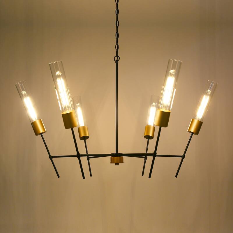 Modern Black Gold 6-Light Chandelier Crown Design Light Fixture for Dining Room - 43.7 " × 26.4 "