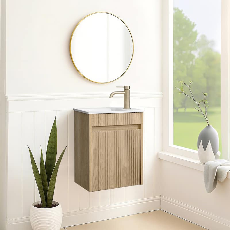 16" Floating Wall-Mounted Bathroom Vanity with White Intergrated Resin Sink Ample Storage Design