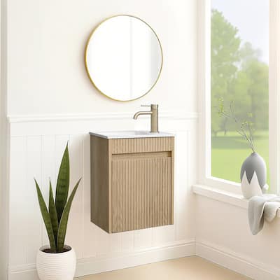 16" Floating Wall-Mounted Bathroom Vanity with White Intergrated Resin Sink Ample Storage Design