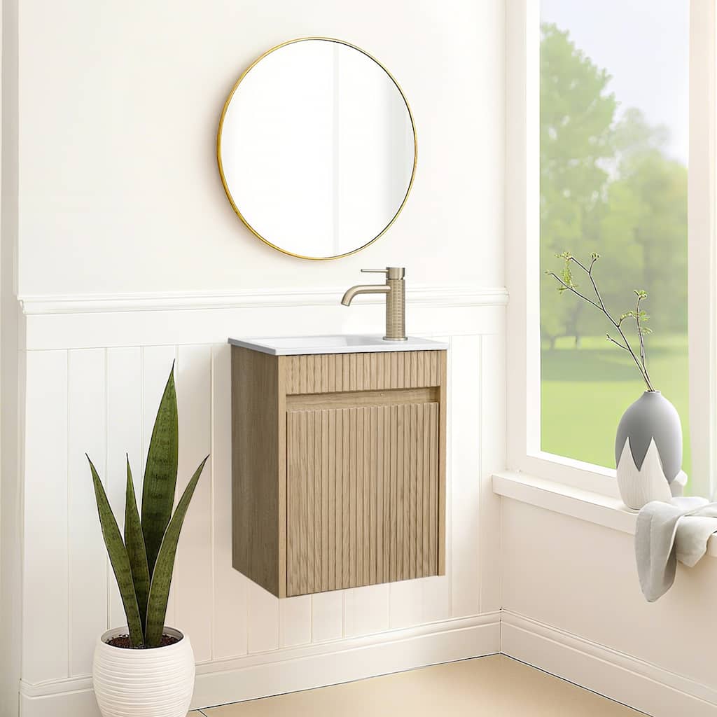 16" Floating Wall-Mounted Bathroom Vanity with White Intergrated Resin Sink Ample Storage Design
