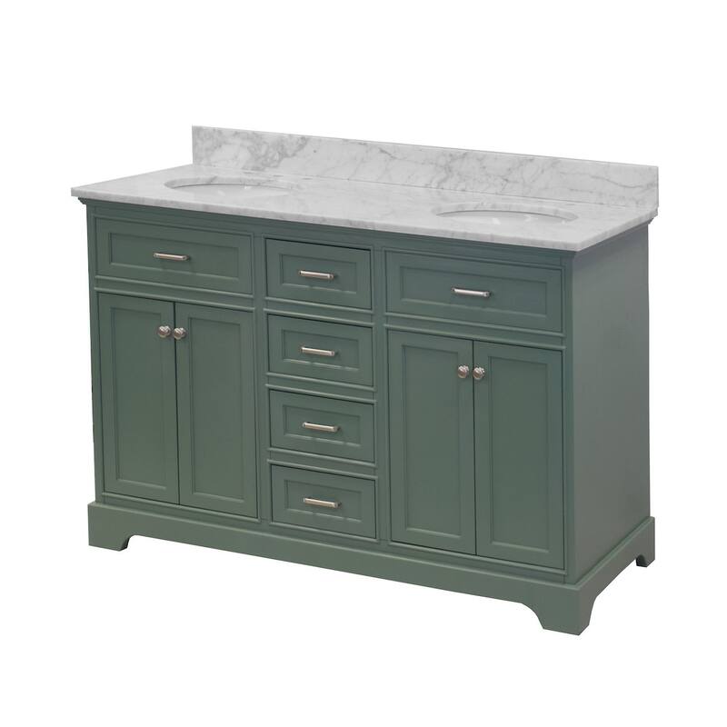 KitchenBathCollection Aria 60" Double Bathroom Vanity with Carrara Marble Top