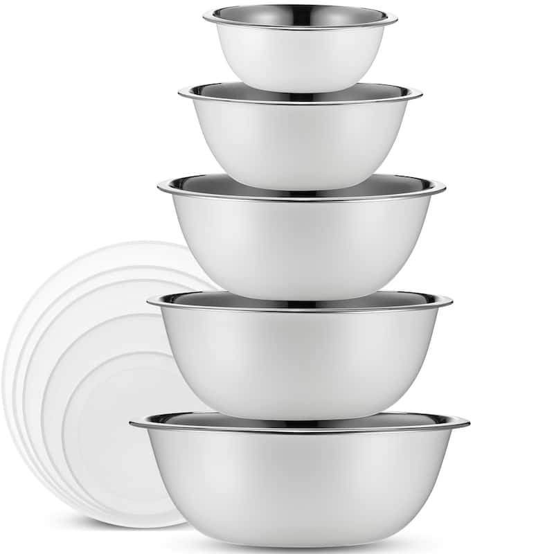 Heavy Duty Meal Prep Stainless Steel Mixing Bowls Set with Lids - White