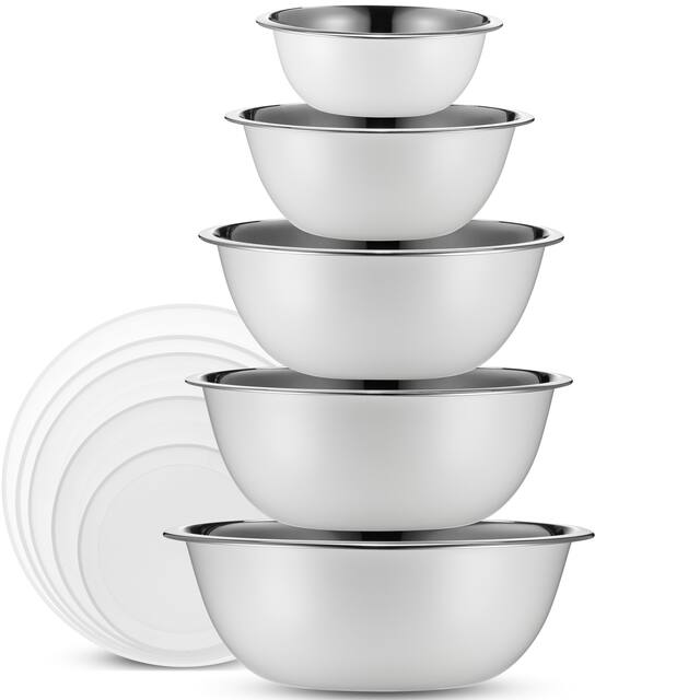 Heavy Duty Meal Prep Stainless Steel Mixing Bowls Set with Lids - White