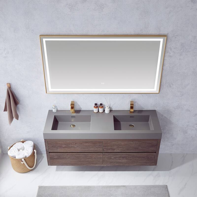 Miseno MV703160M Palencia 60" Wall Mounted Double Basin Vanity Set