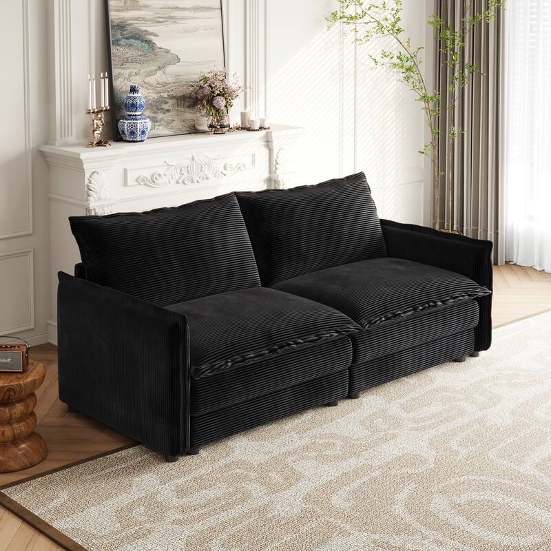 75" Corduroy Deep Seat 2-Seater Sofa with 2 Pillows