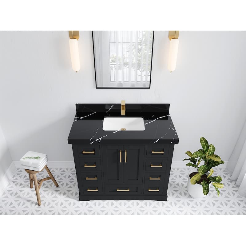 Willow Collection 42 in W x 22 in D x 36 in H Boston Single Bowl Sink Bathroom Vanity with Countertop