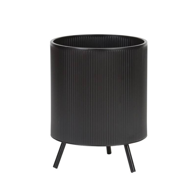 Everett Black Mid-Century Modern Indoor Metal Pot Planter with 3-Leg Metal Base