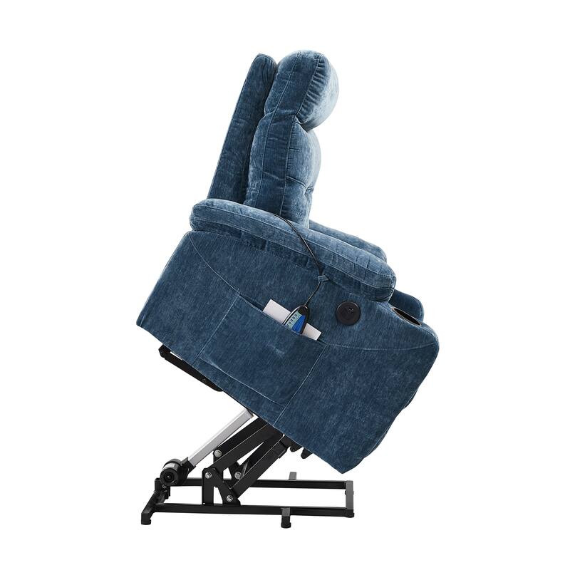 Power Lift Recliner Chair with Massage, Heating, USB Port, Side Pockets, Cup Holders and Adjustable Backrest, Ideal for Elderly