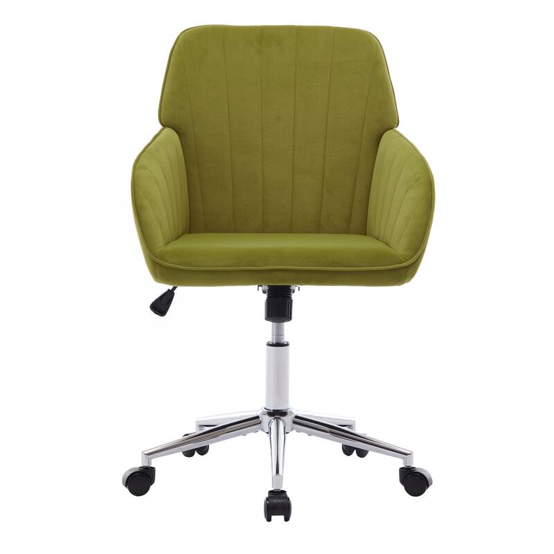 Velvet Home Office Chair, Ergonomic Swivel Study Desk Chair, Upholstered Vanity Chair with Backrest Seat and Metal Base - N/A