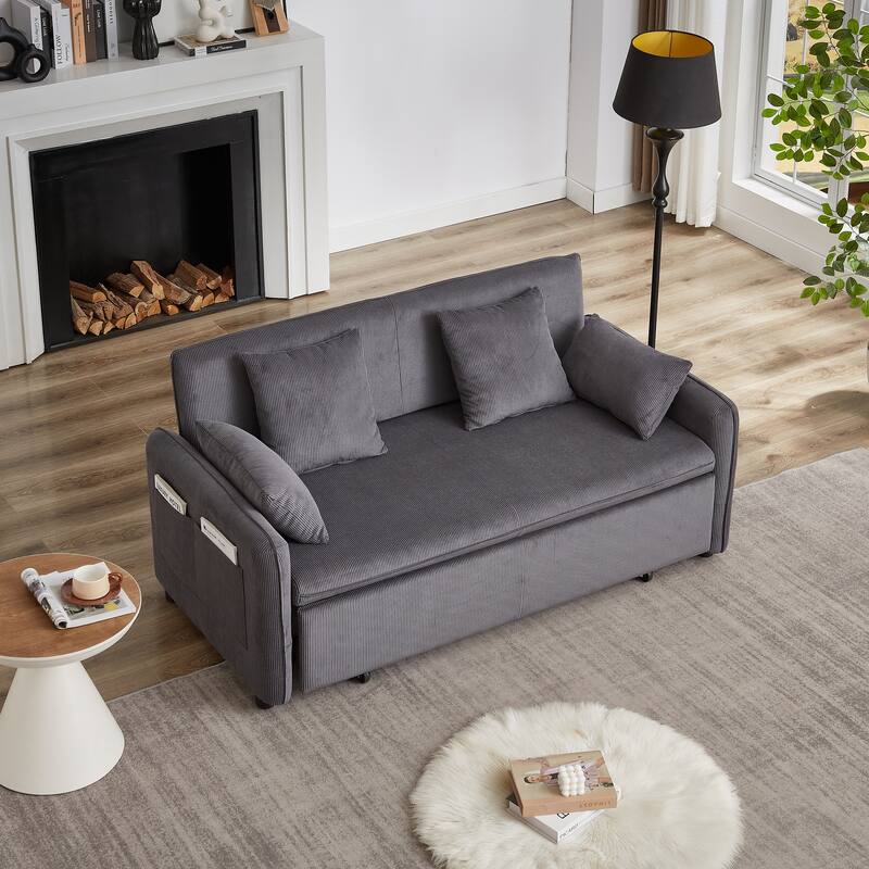 66 Inch Sleeper Sofa Bed Adjustable Sleeper With Pullout Bed 4 Pillows And Side Pockets Soft Convertible