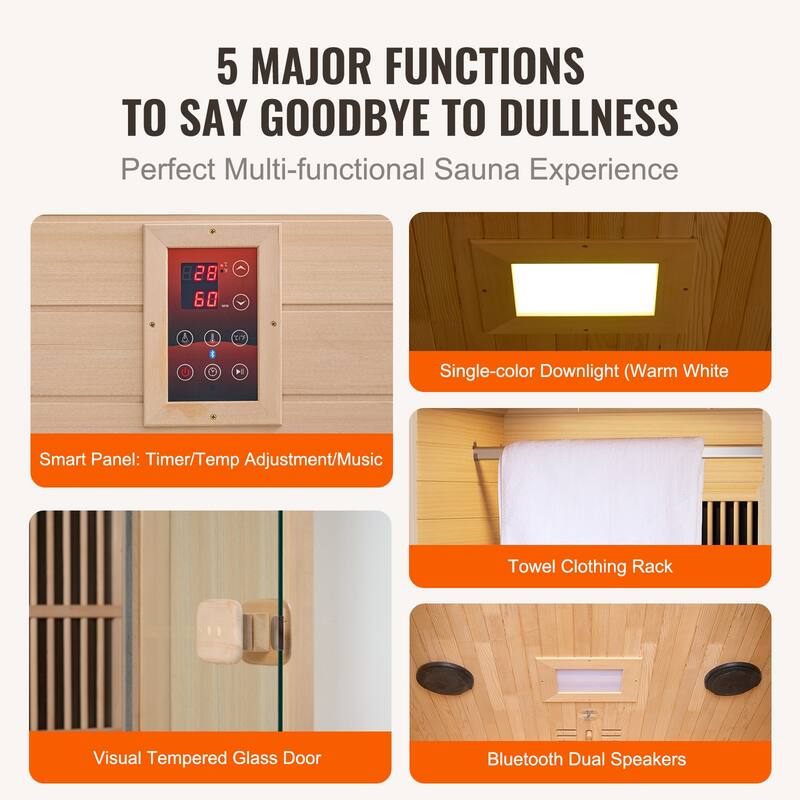 Far Infrared Wooden Sauna, Room Home Sauna Spa for One Single Person, Low EMF Far Infrared Hemlock Wood Sauna