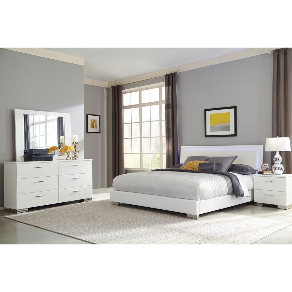 Felicity Glossy White Bedroom Set with LED Lighting