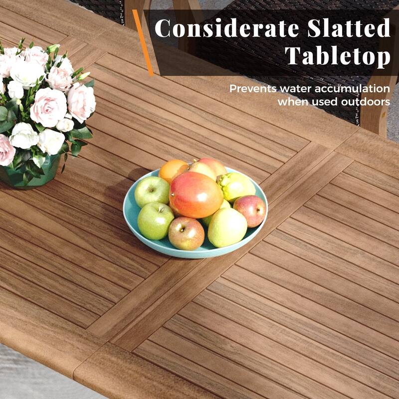 MAISON ARTS 7/9-Piece Acacia Wood Outdoor Dining Set for 6/8, Expandable Table with Wicker Chairs, Farmhouse Patio Furniture