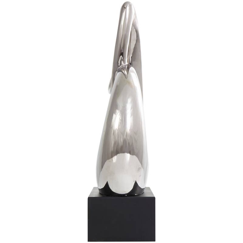Silver Ceramic Looped Abstract Decorative Sculpture with Black Block Base