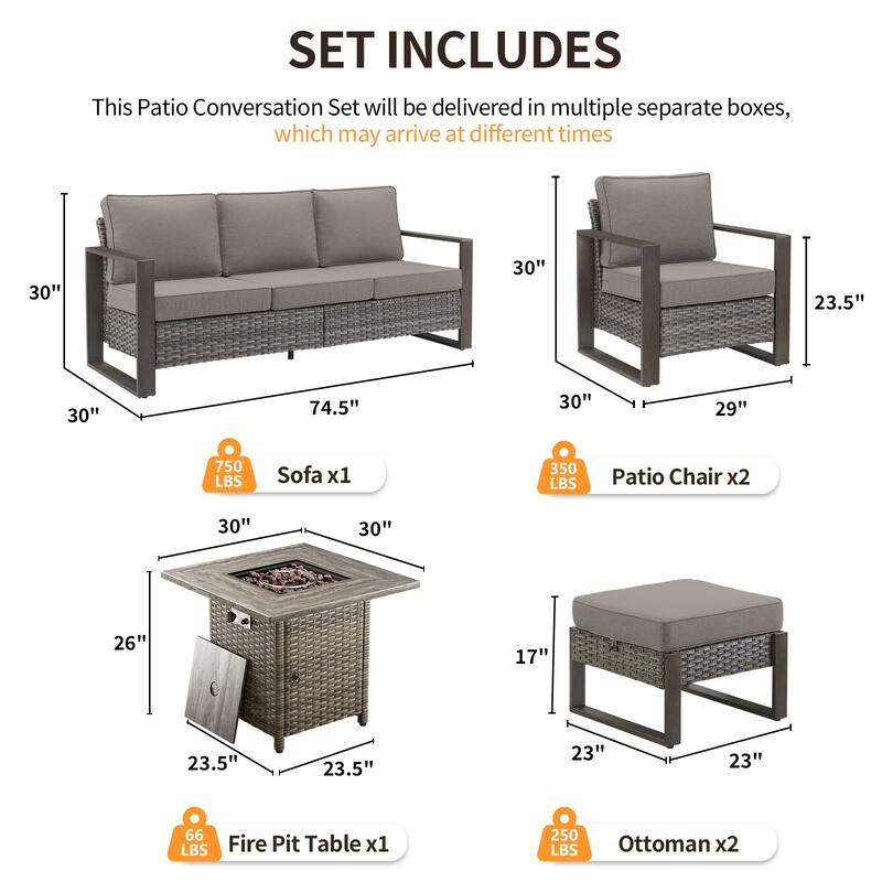 Pocassy 4/6/8PCS Sofa Swivel Chair with Fire Pit Table Set