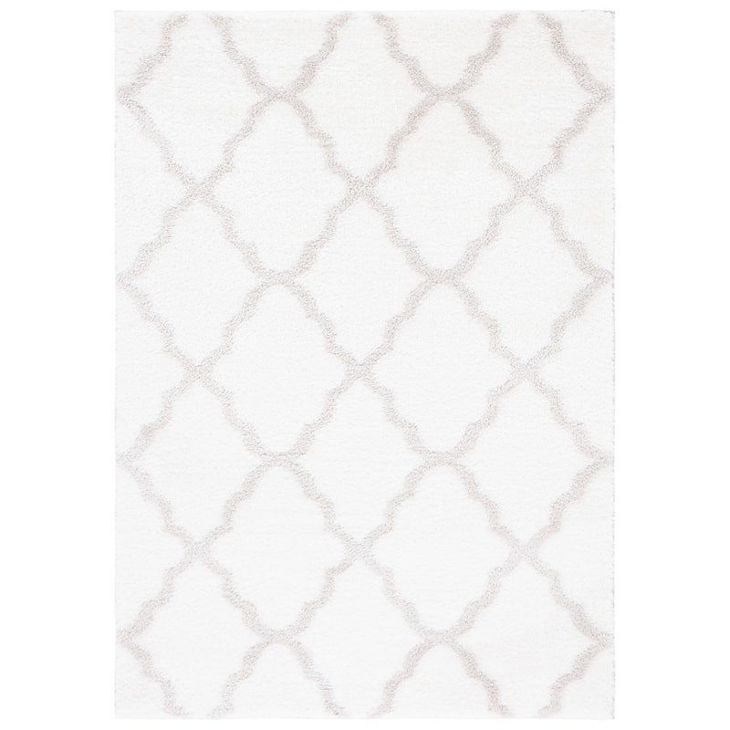 SAFAVIEH Tahoe Shag Etha Trellis 1.2-inch Thick Rug - 9' x 12' - White/Silver