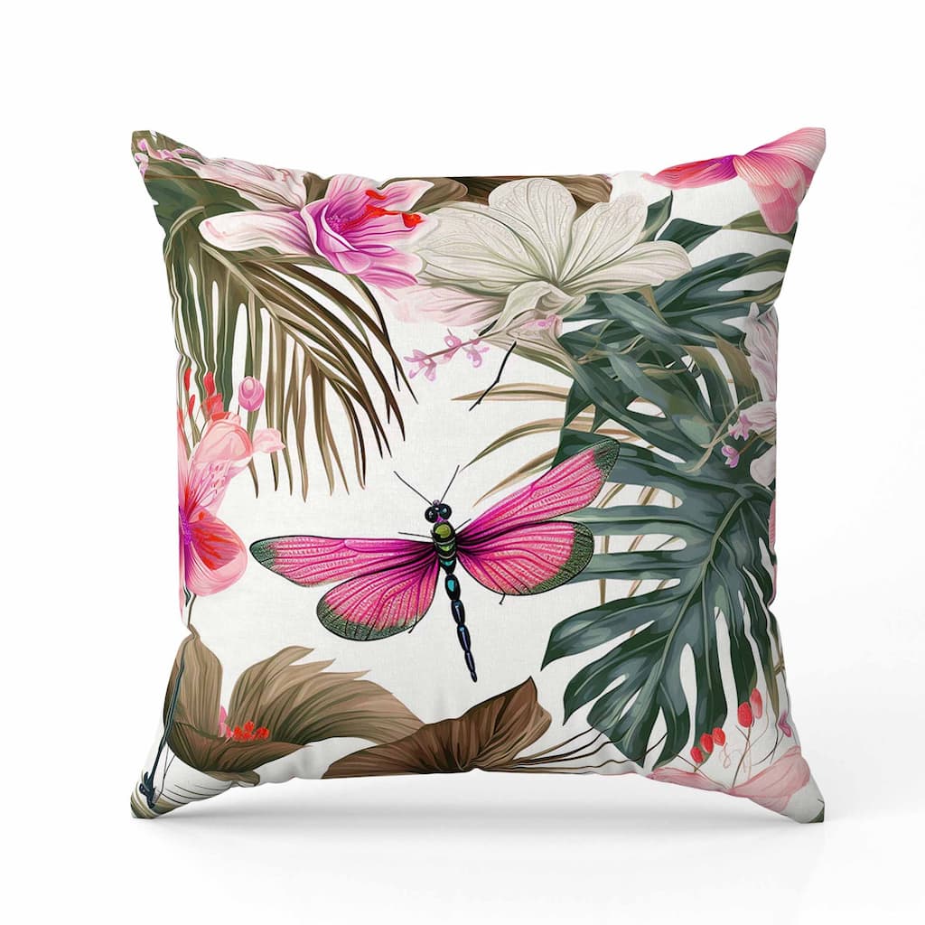 Dragonfly Dreamscape Faux Suede Reversible Throw Pillow Pink and Green