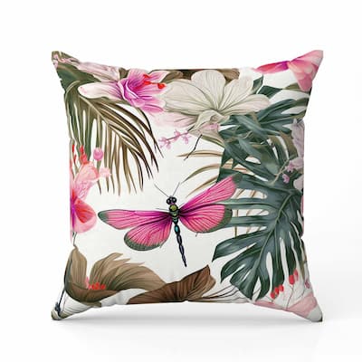 Dragonfly Dreamscape Indoor/Outdoor Reversible Throw Pillow Pink and Green
