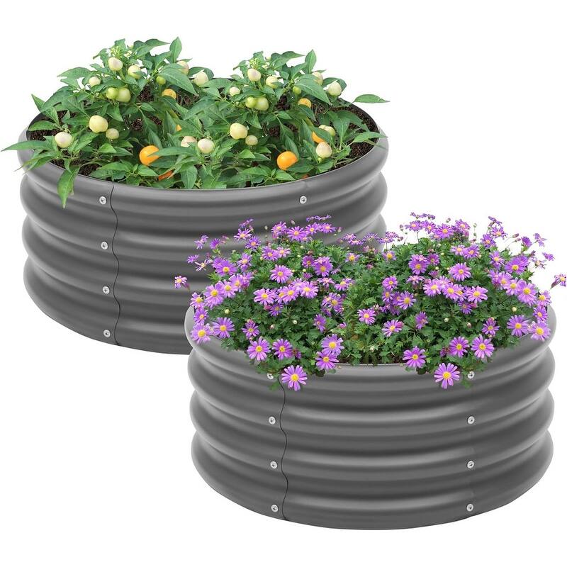 2 Pack Galvanized Raised Garden Bed,Outdoor -  2x2x1ftDark Grey