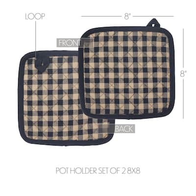 Black Check Pot Holder Set of 2 8x8