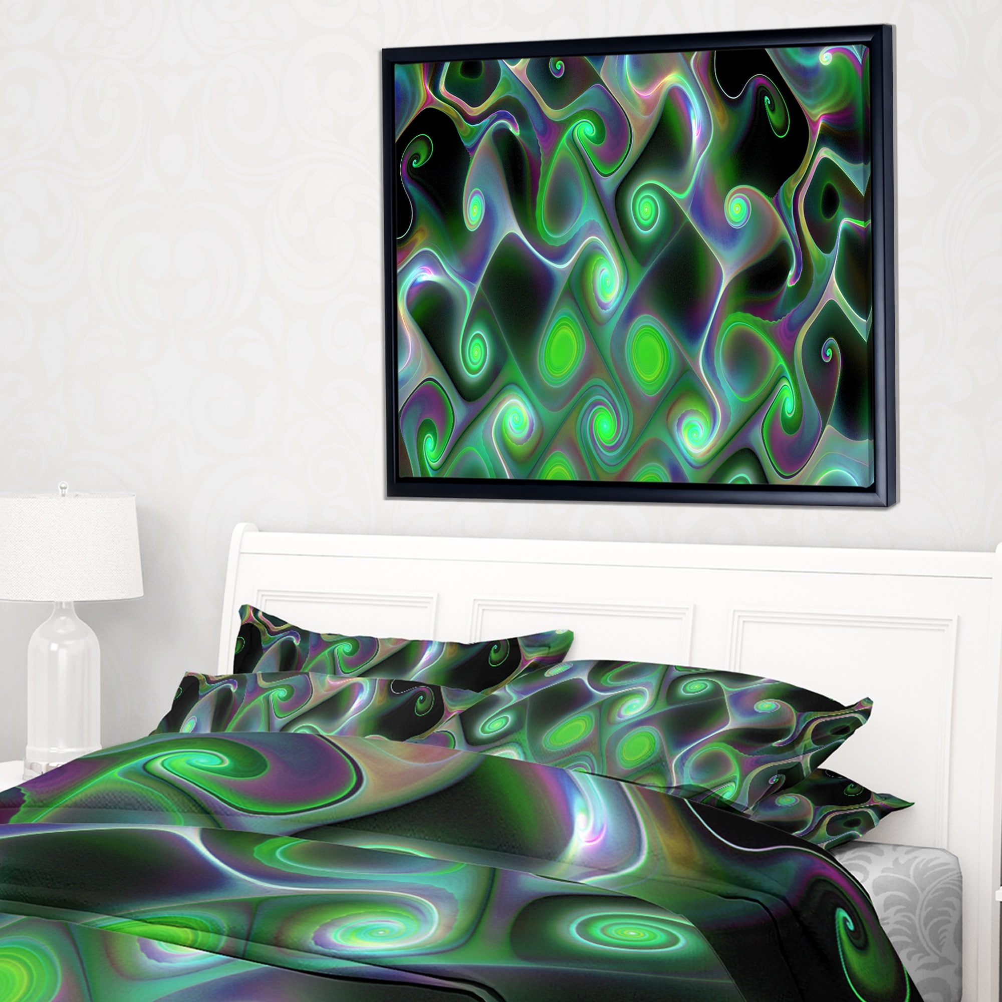 Designart 'Dark Green Fractal Swirls' Abstract Wall Art Framed Canvas