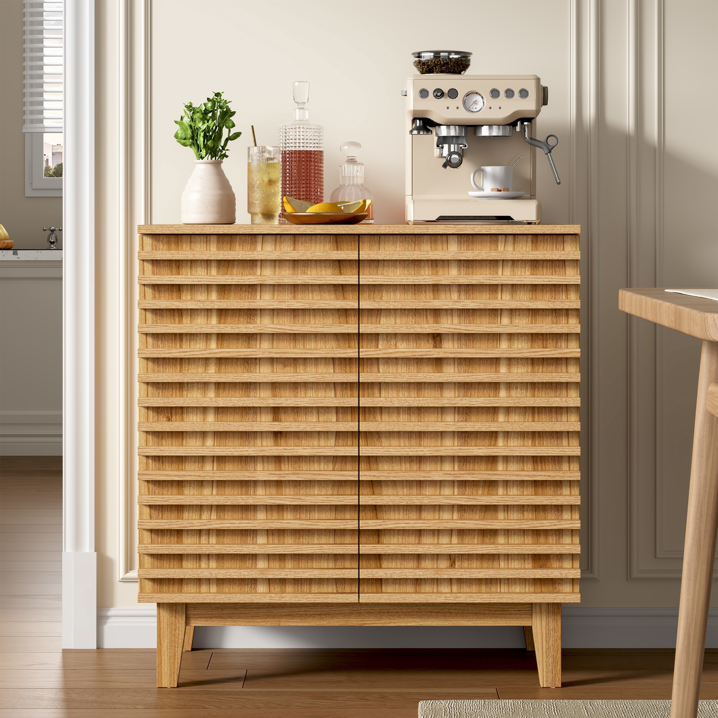 Fluted Sideboard Buffet Cabinet with Adjustable Shelves