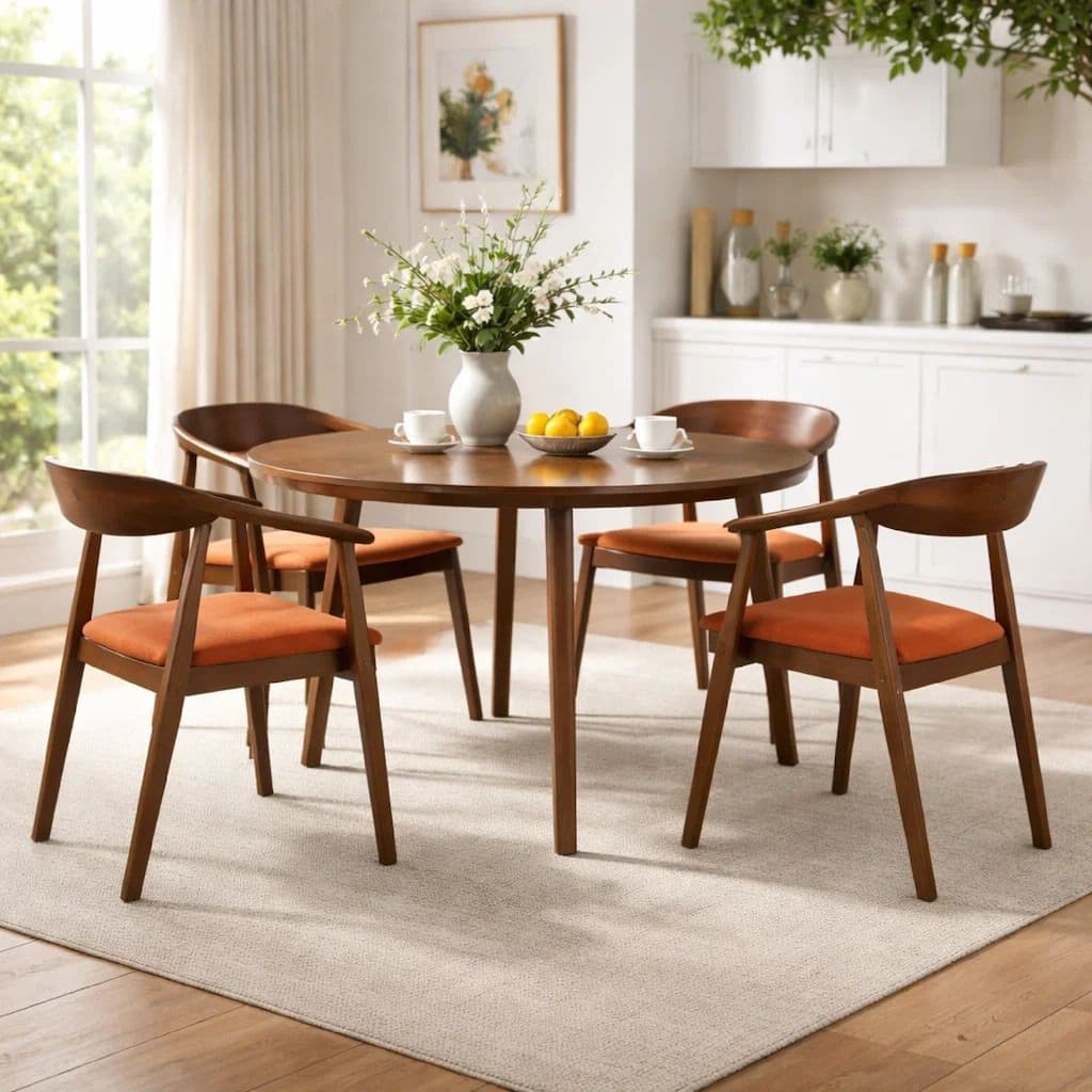 Alana Dining Chair Set of 2, Walnut Brown Wood Frame, Orange Fabric