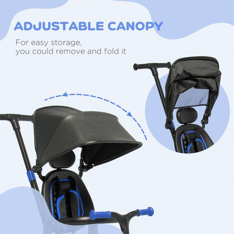 3-in-1 Toddler Tricycle with Adjustable Handle, Removable Canopy, Balance Bike for 18-48 Months