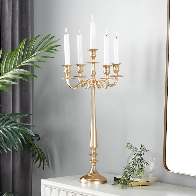 Aluminum Metal Tapered 5 Plate Candelabra - Gold - Roche River Decor - 13"W x 13"L x 24"H
