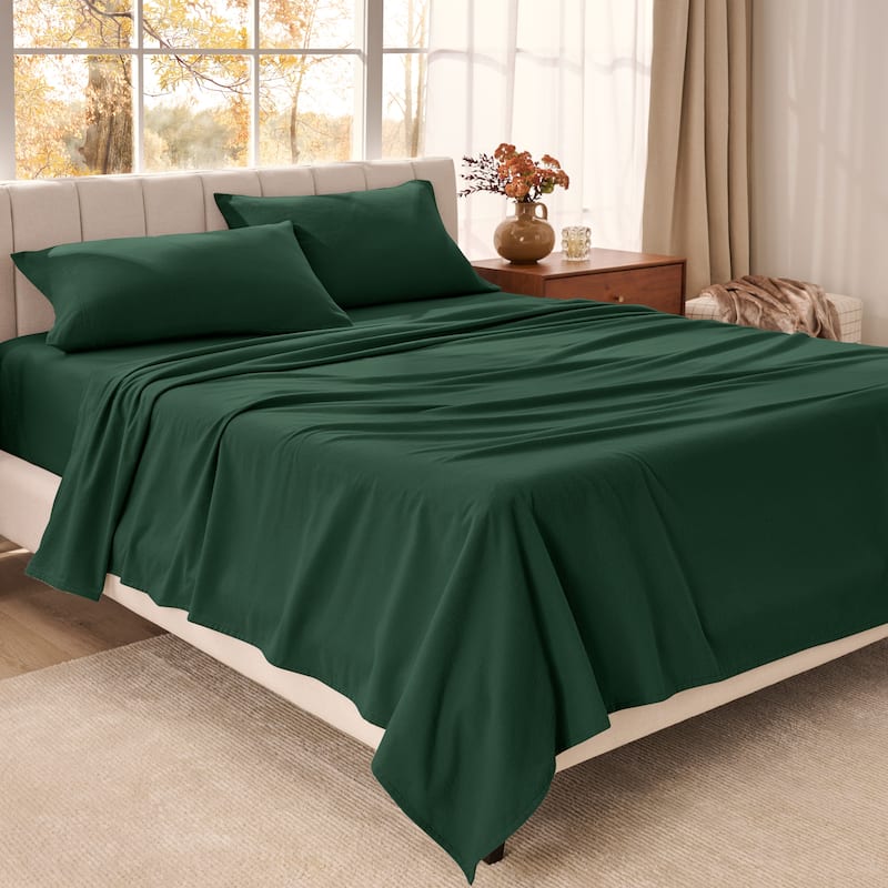 Bare Home Organic Cotton Flannel Sheet Set - Twin - Forest Green